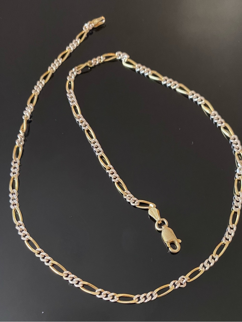 Two-Tone Gold and Silver Figaro Sterling Silver Chain Necklace